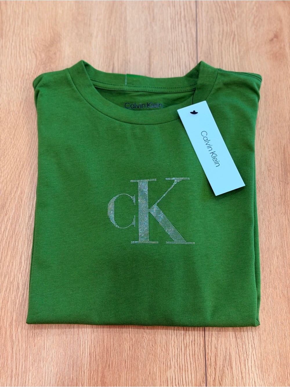 Calvin Klein Girls Green Rhinestone cK Logo Tee